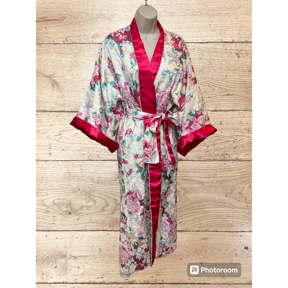 Natori Robe Petite Lined Floral Jacquard Vintage‎ Kimono Style Multi Colored